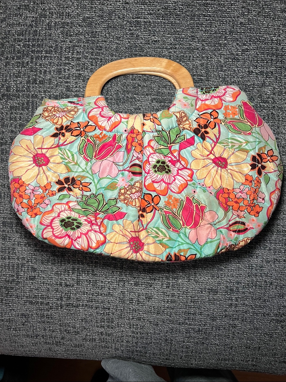 Vera Bradley Quilted Floral Clutch with Wooden Handles | Vintage Style Handbag - Picture 2 of 6